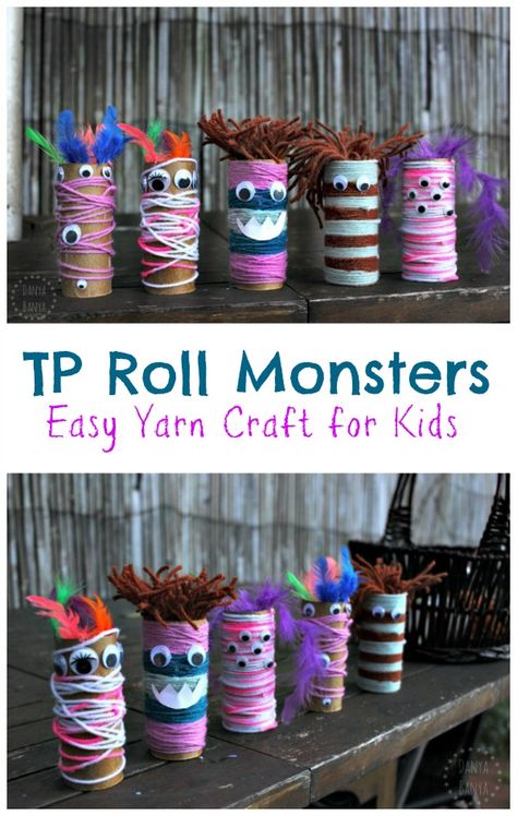 TP Roll Monsters! – Danya Banya Googly Eye Crafts, Yarn Crafts For Kids, Easy Yarn Crafts, Halloween Crafts For Toddlers, Monster Theme, Spooktacular Halloween, Toilet Paper Roll Crafts, Paper Roll Crafts, Halloween Crafts For Kids