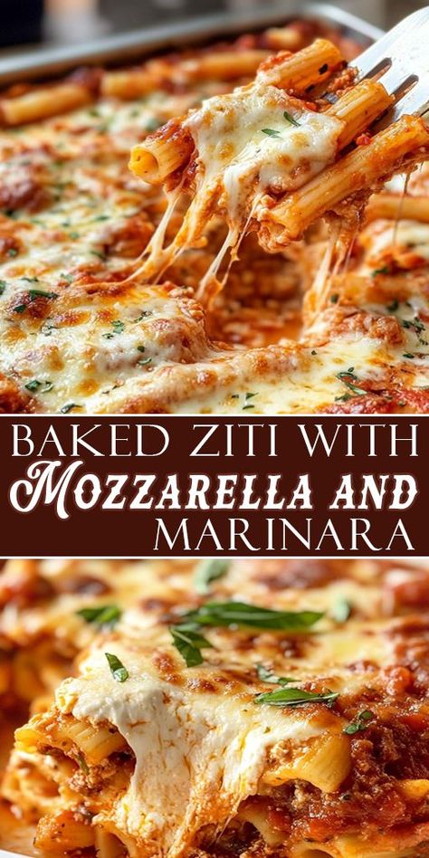 Looking for a quick and delicious dinner idea? Try this Baked Ziti with Mozzarella & Marinara – a perfect blend of pasta, marinara, and melted mozzarella. It’s a simple, satisfying dish that’s perfect for weeknight dinners or family gatherings. 🍝❤️ #BakedZiti #ItalianPasta #FamilyDinner #ComfortFood #Mozzarella #EasyRecipes #PastaLovers #WeeknightMeals #QuickDinners Natashas Kitchen Baked Ziti, Baked Ziti With Fresh Mozzarella, Ziti Sauce Recipes, Easy Ziti Bake, Pasta Ziti Bake, Baked Ziti With Meatballs Easy, Baked Ziti For A Crowd Parties, Bakedziti Ziti Recipes, Meals With Marinara Sauce