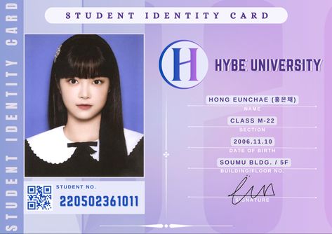 hong eunchae student id Id Templates Rpw University, Id Card Rp Trainee, Student Id, Member Card, Id Card Template, Miyawaki Sakura, University Student, Yearbook, Card Template