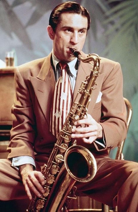 Robert De Niro playing saxophone in the film 'New York, New York,' 1977. Sonny Corleone, The Godfather Part Ii, Bond Films, Richard Gere, Goodfellas, Marlon Brando, Al Pacino, Martin Scorsese, New York New York