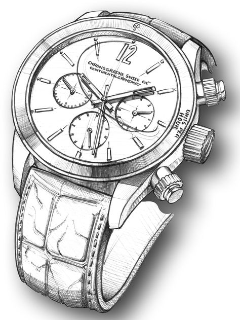 Watch Realist Rendering on Behance Watch Drawing Sketches, Hand Watch Drawing, Watch Illustration, Sketch Realistic, Watch Sketch, Watch Drawing, Object Drawing, Industrial Design Sketch, Unique Drawings