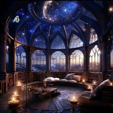 Space Castle Aesthetic, Velaris Room Decor, Star Gazing Room, Observatory Bedroom, Magic Bedroom Aesthetic, Magic Room Aesthetic, Fantasy Room Aesthetic, Fantasy Lounge, Fantasy Castle Interior