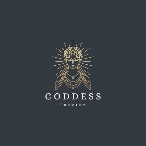 Luxurious greek goddess woman with line style logo icon design template. Demeter, Persephone, hera aphrodite, hestia, flat modern vector illustration Greek Goddess Line Art, Goddess Logo Design, Aphrodite Logo, Divine Logo, Goddess Branding, Goddess Logo, Greek Goddess Aesthetic, Beauty Salon Branding, Goddess Illustration