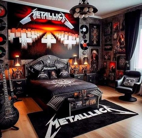 Metalhead Room, Rock N Roll Bedroom, Punk Room, Music Themed Bedroom, Music Room Design, Room Wishlist, Cool Room Decor, Estilo Rock, Dream Room Inspiration