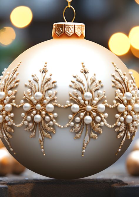 Luxury ball for Christmas Tree. #christmas #ball #tree #luxury #ornament #inspiration Xmas Balls Diy, Designer Christmas Ornaments, Handmade Christmas Balls, Christmas Ball Decorations Ideas, Christmas Ball Aesthetic, Christmas Beaded Ornaments, Elegant Christmas Diy, Christmas Ball Crafts, Diy Glam Christmas Ornaments