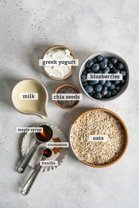 Blueberry Chia Seed Overnight Oats, Vanilla Blueberry Overnight Oats, Chia Seeds Oats Overnight, Overnight Oats Blueberries, Healthy Blueberry Recipes Breakfast, Blueberry Overnight Oats Recipe, Overnight Oats Blueberry Muffin, High Protein Blueberry Overnight Oats, Overnight Yogurt Oats