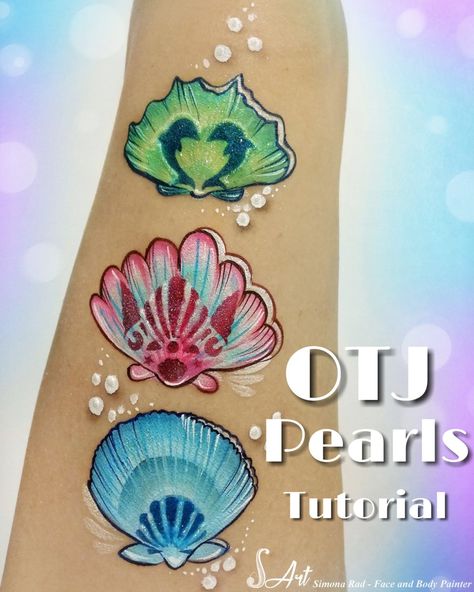 Face Paint Video Tutorial - how to paint pearls quick and easy? on the job style - sea design #tutorial #facepainttutorial #tutorialfacepaint #videotutorial #howto #pearl #facepainting #seashell #girlsfacepainting Seashell Face Paint, Sea Face Paint, Easy Face Paint, Beachy Paintings, Mime Face Paint, Henna Paint, Cool Stencils, Arm Painting, Face Paints