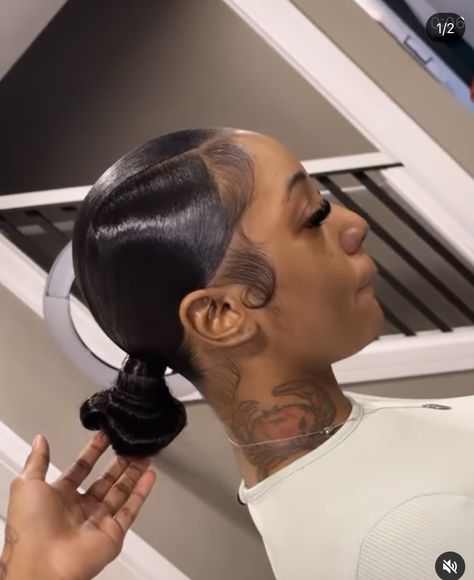 Slick Styles Black Women, Slick Back Buns, Bun Black Women, Topknot Bun, Slick Styles, Buns Hairstyles, Sleek Braided Ponytail, Slick Ponytail, Slicked Back Ponytail