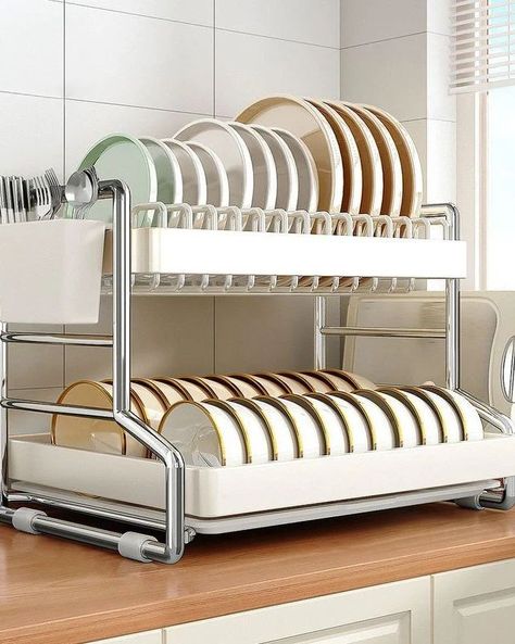 🛍️Link in my bio👆🏼 💗Multi-Purpose 2-Tier Dish Drying Rack for Kitchen Countertop F2-Tier Large Capacity: With a convenient 2-tier design and size of 42*24.5*30cm, the kitchen counter dish drying rack allows you to store different types and sizes of kitchen utensils, such only bowls, dishes, knives. This 2-tier dish drainer is perfect for families of 3-4 people. Rust-Proof Material: The kitchen dish drainer is made of premium stainless steel, durable enough for long-term use and will not rust... Kitchen Dish Drainers, Dish Drying Rack, Dish Drainers, Serene Bedroom, Dish Rack Drying, Kitchen Dishes, Kitchen Countertop, 4 People, Elegant Home Decor