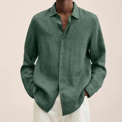 Linen Shirt Men, Mens Linen, Retro Mode, Cardigan Shirt, Vintage Mode, Loose Shirts, Moda Vintage, Spring Shirts, Retro Shirts