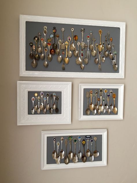 Modern spoon collection display. Collector Spoon Display Ideas, Spoon Collection Display, Spoon Display, Spoon Collection, Framed Pictures, Collection Display, Bathroom Decor Ideas Colors, Deco Originale, Lighting Concepts