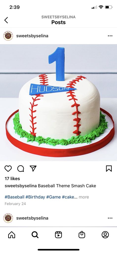 Rookie Of The Year First Birthday Cake, Baseball Smash Cake, Baseball Themed Cake, Baseball Theme Cakes, Dodgers Party, Number One Cake, Baseball Birthday Cakes, 1st Bday Cake, Baseball First Birthday