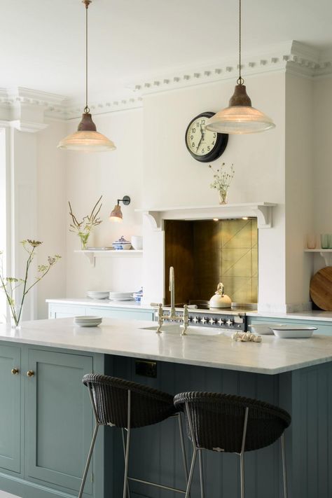 The South Wing Kitchen | deVOL Kitchens Blue Kitchen Island, Coco Lapine Design, Devol Kitchens, Blue Kitchen Cabinets, Blue Cabinets, Scandinavian Kitchen, Shaker Kitchen, Bespoke Kitchens, Blue Kitchens