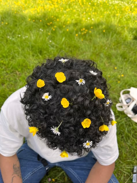 Boys With Flowers Aesthetic, Curly Haired Couple, Guy Holding Flowers, Flower Boy Aesthetic, Unique Tiny Home, Boyfriend Hair, Soft Launch, Me N Him, Boys With Curly Hair