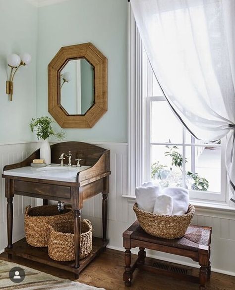 Nashville Parade Of Homes, Ashley Gilbreath Interiors, Ashley Gilbreath, Antique Vanity, Parade Of Homes, Wood Vanity, Loft Spaces, Guest Bathroom, Southern Living