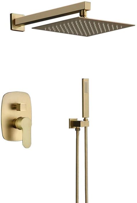 Bilu-hose Bathroom Luxury Brass Brushed Gold 10 Inch Wall Mount Rainfall Shower System Mixer Set - - Amazon.com Modern Victorian Design, Bathroom Brass, Bathroom Luxury, Modern Victorian, Victorian Design, Rainfall Shower, Shower Systems, Luxury Bathroom, 10 Inch