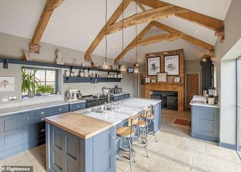 Stunning pictures show the house with an open-plan kitchen with an Arga oven, exposed oak ... Tom Howley Kitchens, Barn Conversion Interiors, Open Plan Kitchen Dining Living, Barn Kitchen, Open Plan Kitchen Dining, Open Plan Kitchen Living Room, Kitchen Dining Living, Spacious Kitchens, Kitchen Diner