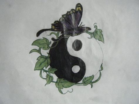 Yin Yang Butterfly by Rachieimagination on deviantART Yin Yang Butterfly, Yin Yang Tattoo, Ying Yang Tattoo, Yang Tattoo, Yin Yang Designs, 13 Tattoos, Yin Yang Tattoos, Sun Tattoos, Butterfly Tattoo Designs