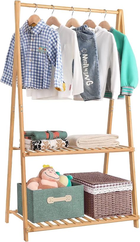 Amazon.com: Jotsport Small Clothes Rack Kids Dress Up Storage for Playroom, Toddlers Bedroom, Bamboo Child Garment Rack with 2 Tier Storage Shelf, Kids Clothing Rack Costumes Organizer : Home & Kitchen Storage For Playroom, Small Clothes Rack, Kids Dress Up Storage, Clothes Rack Closet, Toddlers Bedroom, Wooden Drying Rack, Dress Up Storage, Kids Clothing Rack, Portable Clothes Rack