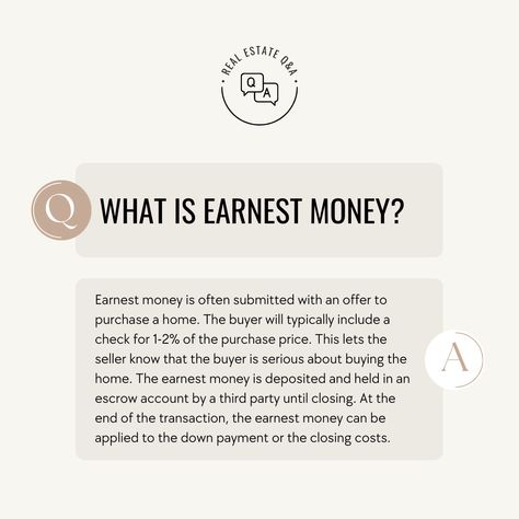 What is earnest money? 🤔 If you're thinking about buying a home this year, earnest money can help seal the deal on your offer. 📃 Are you ready to become a homeowner? Let's discuss your next steps! 📲 Brenda Ames, Broker, ABR, GRI, New Home Sales (832) 643-1458 brenda@bamesrealty.com Brenda Ames & Associates, LLC bamesrealty.com/ Seller Concessions Real Estate, Earnest Money, Exp Realty, Buying A Home, Berkshire Hathaway, Real Estate Sales, Real Estate Tips, Real Estate Broker, Keller Williams