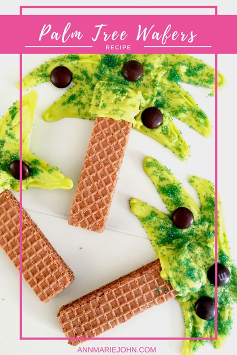 These palm tree wafers will have you longing for summer! Gingerbread Palm Tree, Palm Sunday Treats, Palm Sunday Snack Ideas, Bible School Snacks, Zoomerang Vbs, Sunday School Snacks, Living In Colorado Springs, Vbs Snacks, Luau Food