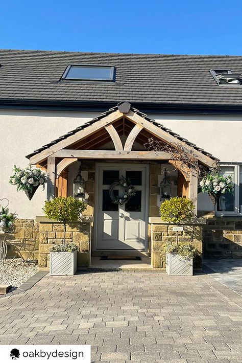 Oak Porches, Oak Porch, Grey Cottage, Bungalow Ideas, Cottage Front Doors, House Front Porch, Porch Uk, Cottage Door, House Name