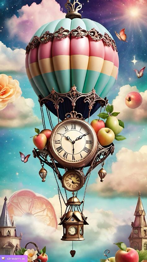 Mici Myers | Dream AI | Time is Running Portrait Character, Hot Air Balloons Art, Creative Haven Coloring Books, Balloon House, Balloon Illustration, Positive Wallpapers, Clock Wallpaper, Wallpaper Earth, Love Balloon