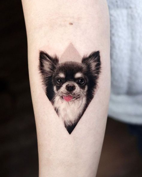 Pet Portrait Tattoos, Chihuahua Tattoo, Pet Memorial Tattoo, Dog Portrait Tattoo, Pet Tattoos, French Bulldog Tattoo, Korean Tattoo Artist, S Tattoos, Bulldog Tattoo