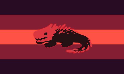 a flag with 5 stripes; from top to bottom, dark purple, dark red, red, dark red, and dark purple. in the middle is a drawing of a red lizard from rain world Rain World Lizard, Snake Xenogender, Moth Xenogender, Rain Xenogender, Creature Xenogender, Special Interest Xenogender, Red Lizard, Rain Art, Pride Flags