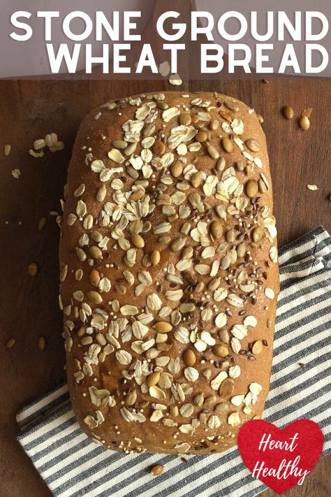 old fashioned style, homemade seeded wheat bread on a cutting board Easy Whole Grain Bread Recipe, Stone Ground Whole Wheat Flour Recipes, Stone Ground Flour Bread Recipe, Whole Wheat Bread Recipe Healthy, Whole Grain Bread Recipe, Bread Machine Wheat Bread Recipe, Wheat Banana Bread Recipe, All Purpose Flour Recipes, Traditional Baking