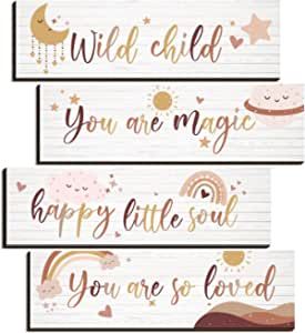 Some signs to hang up in your nursery. Too Cute! Boho Rainbow Decor, Baby Wall Stickers, Boho Rainbow Nursery, Boho Rainbow Wall, Baby Wall Decor, Rainbow Wall Decor, Rainbow Nursery Decor, Wooden Decoration, Rainbow Room