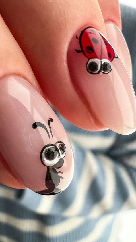 Animal Nails Designs, Cute Animal Nail Art, Doodle Nail Art, Ladybug Nails, Animal Nail Designs, Modern Nail Art, Animal Print Nails Art, Animal Nail Art, Art Deco Nails