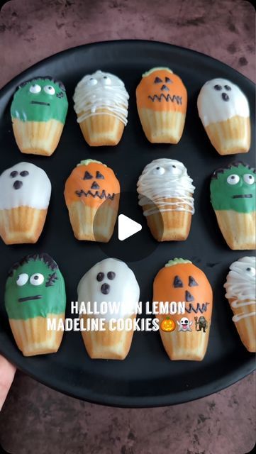 Melissa on Instagram: "Halloween Lemon Madeleine Cookies👻🎃🧌

Welcome to episode 17 of @melissas_healthykitchen spooky eats series. Today it’s how to make Halloween lemon Madeline cookies 4 ways. And if you don’t want to make your own homemade Madeleine cookies, you can use your favorite store bought one’s too.

Save for later and follow along for more spooky eats!

Makes 27 cookies
Cookies:
1 cup gluten free flour
10 Tbsp pasture raised butter
1/2 cup maple sugar
2 large pasture raised organic eggs
1 tsp organic vanilla extract
2 tsp lemon zest
1/4 tsp lemon extract
1/4 tsp salt

For coating:
1 1/2 cups white chocolate chips
1 tsp organic refined coconut oil 
Dye free food coloring of choice
Candy eyes (or you can use melted chocolate to make eyes)

Instructions for cookies:
1. Melt but Themed Lunches, Dye Free Foods, Madeleine Cookies, Madeline Cookies, Candy Eyes, Halloween Camping, Madeleine Cookie, Halloween Cookies Decorated, Refined Coconut Oil