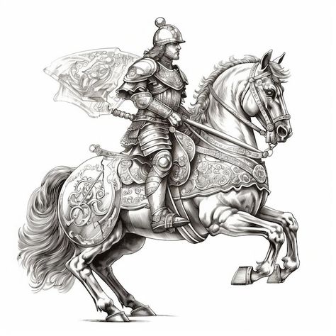 Un Dessin D'un Chevalier Sur Un Cheval A... | Premium Photo #Freepik #photo #cavalerie #chevalier #cavalier #moyen-ge Knight Tattoo, Raven Tattoo, Temp Tattoo, Tarot Cards Art, Home Tattoo, Horse Drawing, Medieval Knight, Dream Tattoos, Realism Tattoo