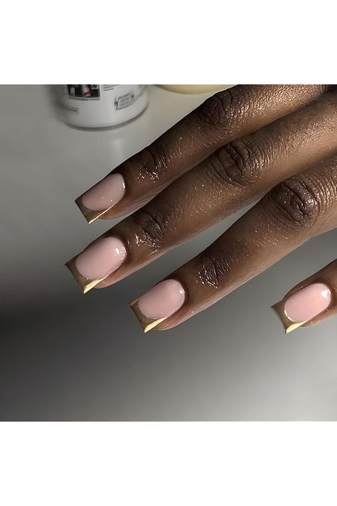 Gold French Tip Press on Nails Medium Square Fake Nails Glossy Full Cover Glue on Nails Reusable Acrylic Stick on Nails for Women DIY Manicure Decoration Nails Medium Square, Gold French Tip, Nails Inspiration Spring, French Tip Press On Nails, Nails Glossy, Press On Nails Medium, French Tip Acrylic Nails, Nails Medium, Nails For Women