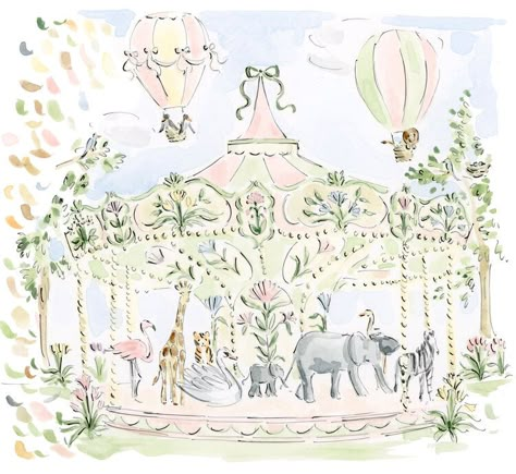 Riley Sheehey, Happy August, Merry Go Round, Watercolor Invitations, Custom Watercolor, Hot Air Balloons, E Card, Air Balloons, Baby Girl Nursery