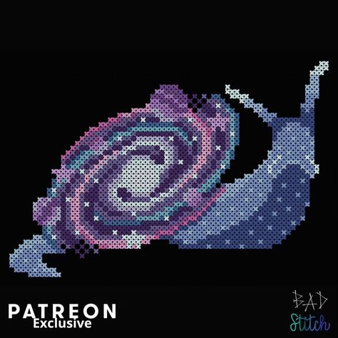 ⋆ ｡˚ New Patreon Pattern ~ Galaxy Snail ˚ ｡⋆ Fresh on my (really affordable) Patreon is this fresh new take on a snail! I stuck with my vaporwave palette because I can't help myself. I also included a second variation that has a speckled body in case you think the clouds make it too busy. This is stitched on Eclipse by @witchsgardencrafts Find these designs on my Patreon ($6 or $9 tiers) until August 15th! I hope you check it out! Vaporwave Palette, Galaxy Pixel Art, Pixel Tattoo, Can't Help Myself, Cool Pixel Art, Pixel Crochet, Pixel Art Grid, Pixel Pattern, Pixel Art Pattern