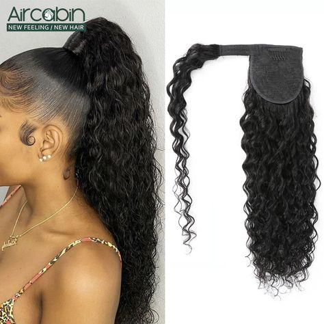 Water Wave Ponytail Human Hair Wrap Around Ponytail Extensions Remy Hair Ponytails Clip in Hair Extensions 28 30 Inches| | - AliExpress Gel Hairstyles With Extensions, Ponytail Wrap Around, Detachable Ponytail, Water Wave Ponytail, High Curly Ponytail, Wave Ponytail, Diy Hair Wig, Wrap Ponytail, Human Hair Ponytail Extensions