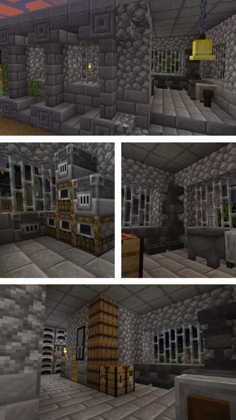 Minecraft Servants Quarters, Minecraft Blacksmith Room, Minecraft Smithing Room, Minecraft Blacksmith Ideas, Minecraft Blacksmith House, Blacksmith Building, Minecraft Blacksmith, Minecraft Rooms, Building Minecraft