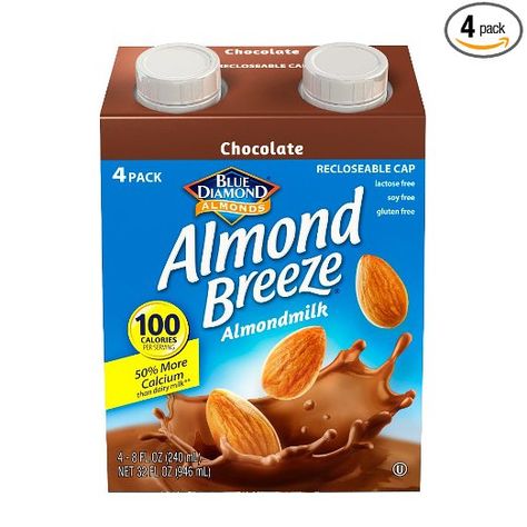 Blue Diamond Dairy Free Almond Breeze Almondmilk, Chocolate, 8 Ounce (Pack of 4) Chocolate Almond Milk, Blue Diamond Almonds, Vegan Hot Chocolate, California Almonds, Almond Breeze, Chocolate Almond, Chocolate Diamonds, Flavored Milk, Dairy Free Options