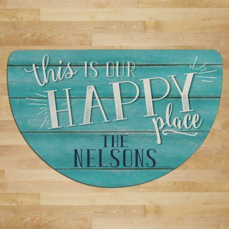 This Is Our Happy Place Personalized Half Round Doormat, Blue Welcome To Our Happy Place, Our Happy Place, Personalized Door Mats, Sponge Cleaning, Personalized Decor, Wood Background, Personalized Family, Faux Wood, Holiday Specials