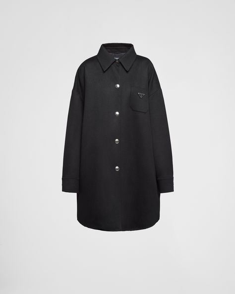 Prada Coat Women, Re Edition Prada, Menswear Details, Prada Collection, Denim T Shirt, Airport Fashion, Wool Blend Coat, Triangle Logo, Coat Women