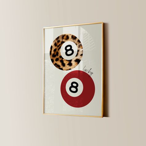 Red Girly Aesthetic, Red 8 Ball, Retro Aesthetic Room Decor, Apartment Decor Vintage, Leopard Print Bedroom, 8 Ball Print, Y2k Cherry, Ball Printable, Watercolor Bedroom