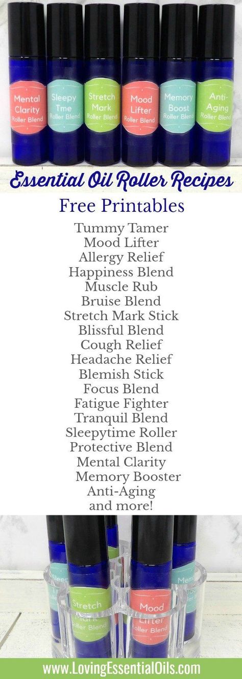 FREE Printable Guide: Essential Oil Roller Bottles Recipes Baby Items Diy, Essential Oil Roller Bottle Recipes, Roller Bottle Recipes, Roller Bottle Blends, Essential Oil Roller Balls, Essential Oils For Pain, Ginger Essential Oil, Essential Oils For Sleep, Essential Oil Roller Bottle