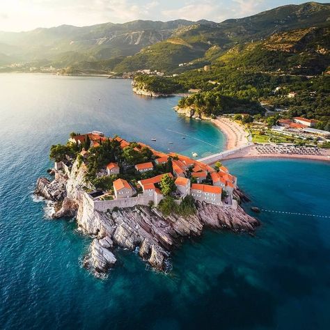 Good morning from Sveti Stefan, Montenegro! Today's forecas Sveti Stefan Montenegro, Sveti Stefan, Budva Montenegro, Get Paid To Travel, Paid To Travel, Travelling Abroad, Emergency Evacuation, Private Island, European Summer