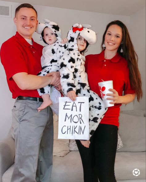 Eat More Chicken Costume, Chickfila Halloween Costumes, Chickfila Costume, Family Themed Halloween Costumes, Eat More Chicken, Family Halloween Costume, Themed Halloween Costumes, Chicken Costumes