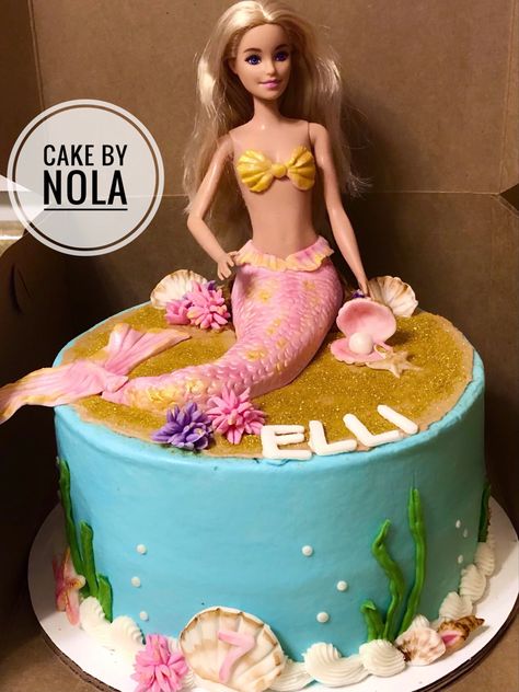 A Barbie mermaid cake for Miss Elli’s special day... #cakedecorating #instacake #cakestagram #cakesofinstagram #cakedecoratorsofinstagram #handcutfondant #marshmallowfondant #layercake #birthdaycake #barbie #barbiecake #barbiemermaid #decoratedcake Barbie Mermaid Cake, Mermaid Barbie Cake, Frozen Mermaid, Barbie Mermaid, 10 Birthday Cake, Fondant Cake Designs, Mermaid Birthday Cakes, Mermaid Barbie, Barbie Cake