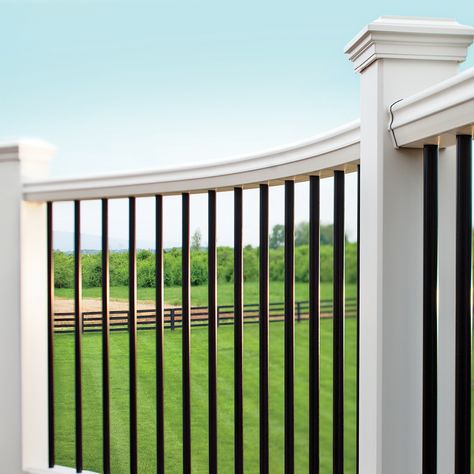 Shop Trex 20-Pack 36.375-in Black Aluminum Colonial Balusters at Lowes.com Porch Materials, Trex Transcend, Deck Balusters, Curved Deck, Post Sleeve, Aluminum Decking, Deck Stairs, Porch Railing, Aluminum Railing