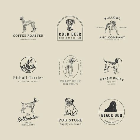 Vintage business logo template with vint... | Free Vector #Freepik #freevector #dog-sketch #hand-drawn-dog #dog-drawing #greyhound Dog Logos Ideas Business, Dog Brand Logo Design, Dog Food Logo Design, Dog Brand Logo, Dog Cafe Logo, Dog Branding Design, Dog Food Logo, Dog Business Ideas, Dog Business Logo