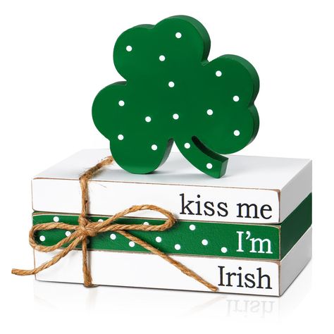 PRICES MAY VARY. Lovely and Exquisite Design: these St Patrick's Day table decorations are mainly printed with white, green colors, and paired with artistic words and a block, which can give you a kind of happy and sweet feeling, symbolizing hope and luck Proper Decor Size: the fake book decor measures approx. 13 x 8 x 1.8 cm/ 5.12 x 3.15 x 0.71 inches, and the block is about 1.2 cm/ 0.47 inches in thickness, that the suitable size is nice for home table decor Sturdy and Reliable: these St Patri Stacked Books Decor, Fake Books Decor, Stacked Books, Books Decor, Table Party, Lucky Shamrock, Decor Figurines, St Pattys, St Pattys Day